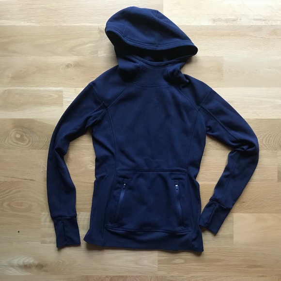 Athleta Tops - Athlete Merino Wool Blend Pullover Hoodie Navy Blue XS EUC
